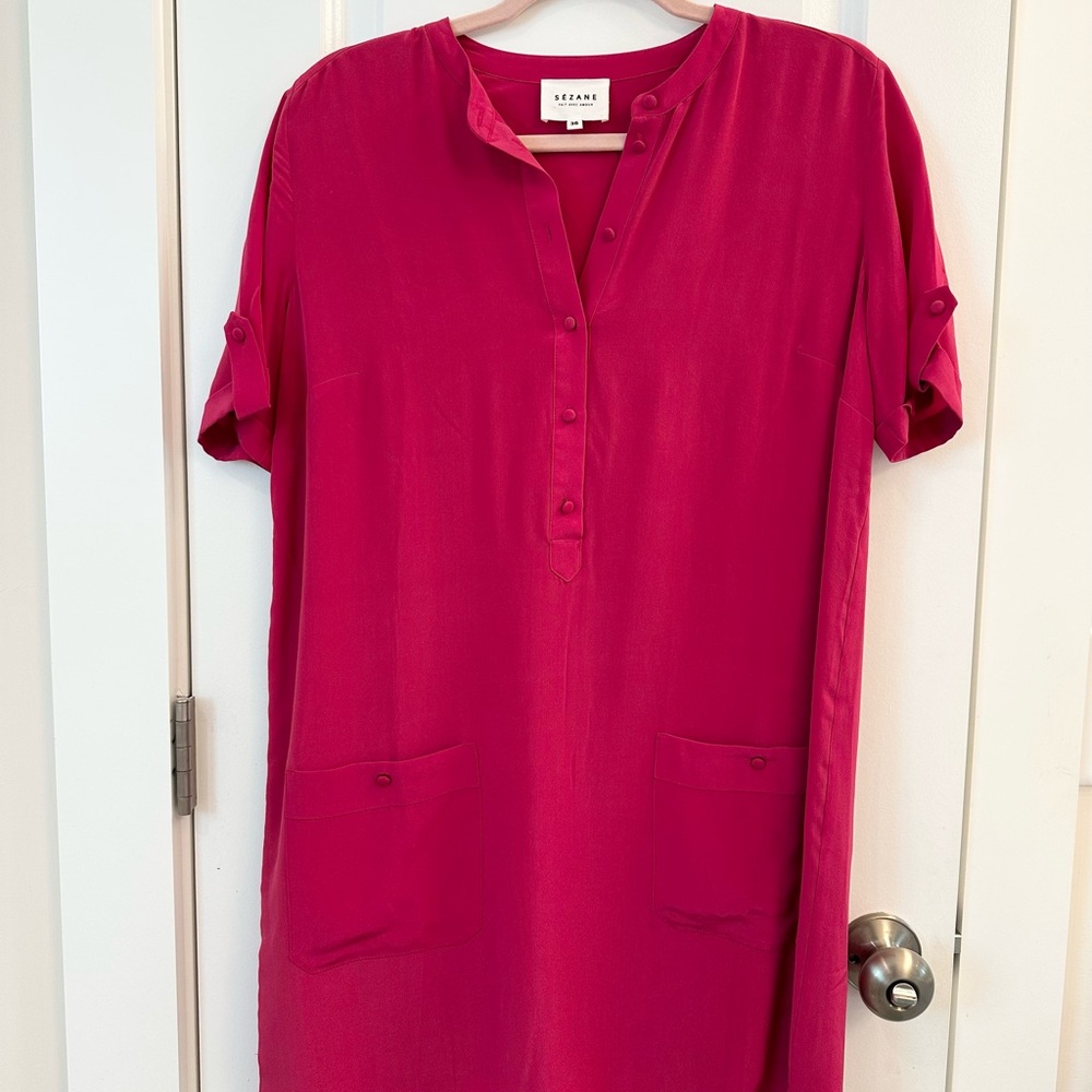 Sezane Pink Boxy Tunic Dress with Mandarin Collar - Picture 2 of 6